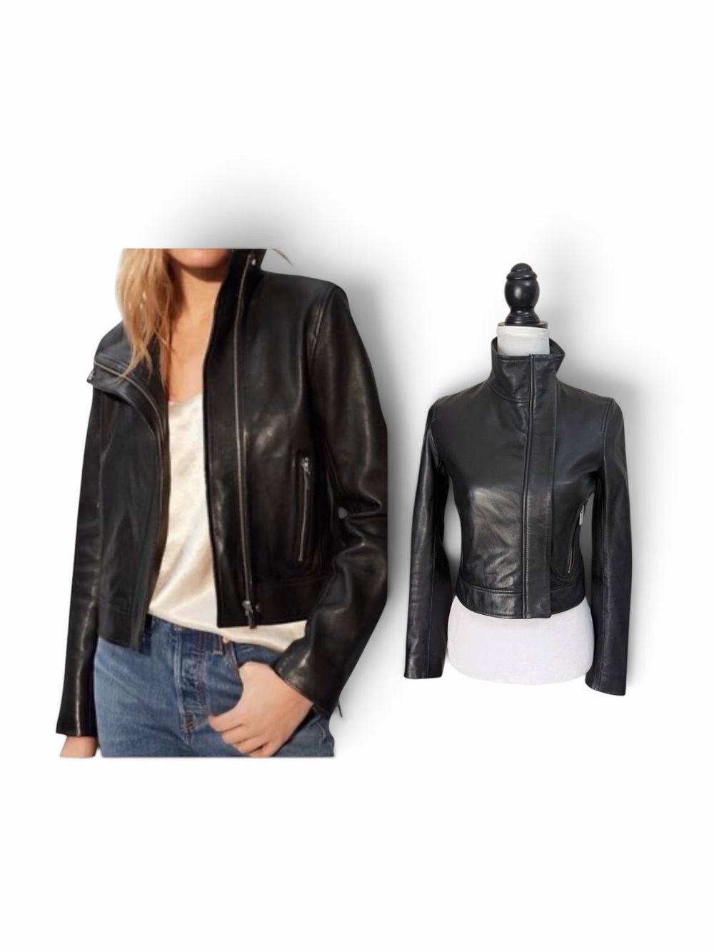 Babaton Jagger motto baddie funnel neck black leather jacket size extra small